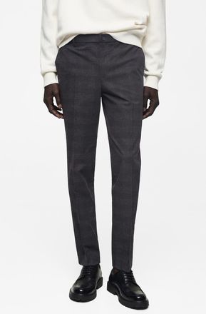 Mango Check Slim Fit Pants in Dark Heather Grey at Nordstrom, Size 31