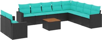 vidaXL Set De Sof&aacute;s De Jard&iacute;n 11 Pzas Y Cojines Rat&aacute;n Sint&eacute;tico Negro Vidaxl