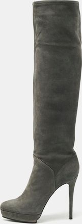 Le Silla Grey Nubuck Leather Velour Knee Length Boots