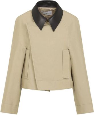 Givenchy Cropped Jas met Leren Kraag - Dames - Zomerjassen - Beige - S - Leer - Jassen