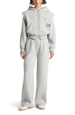 Mani&egrave;re De Voir Louna Wide Shoulder Zip Through Hoodie in Grey at Nordstrom, Size 14