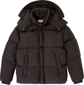 Diesel Quilted Black Puffer Jacket With Detachable Hood And Concealed Zipper