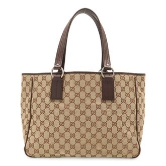 Gucci Beige Dark Brown Khaki Gg Canvas Shoulder Bag Tote Bag (Pre-Owned)