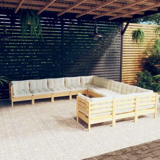 vidaXL Muebles De Jard&iacute;n 11 Piezas Y Cojines Madera De Pino Crema Vidaxl