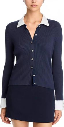 Cinq &agrave; Sept Soma Collared Cardigan In Navy White