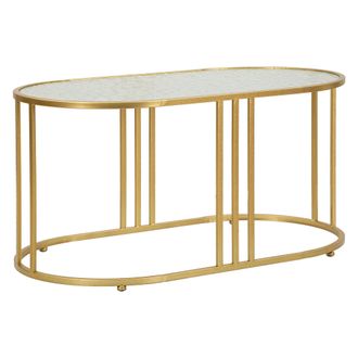 Dmora Mesa De Centro Fadali, Forma Ovalada, Color Transparente, Estructura De Vidrio, 90x50x45h Cm, Dorado