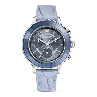 Swarovski Lux Chrono Blauw Lederen Horloge - Dames - Horloges - Blauw - ONE Size - Leer - Accessoires