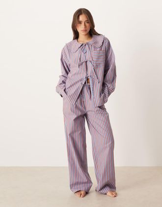 Asos Pigiama a righe blu e arancioni con fiocco-Multicolore