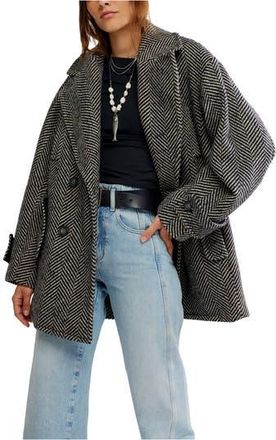 Free People Ari Herringbone Peacoat in Black at Nordstrom Rack, Size X-Large