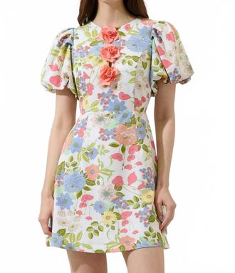 Sugarlips Rosette Bubble Sleeve Mini Dress In Cream Multi