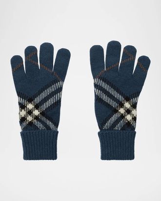 Burberry Check Cashmere-Blend Gloves