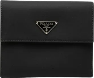 Prada Pre-owned Wallets, female, Black, Size: ONE SIZE Pre-owned Nylon Leather Trifold Wallet
