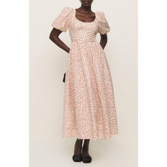 Reformation Everlyn Puff Sleeve Stretch Organic Cotton Maxi Dress in Fresca at Nordstrom, Size 0