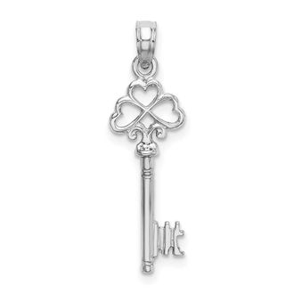 Diamond2Deal 14K White Gold 3-D Hearts Key Charm Pendant