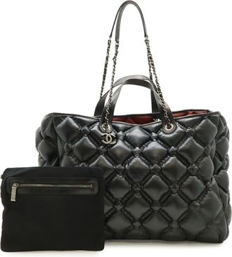 Chanel Black Leather Handbag Pouch Tote Bag (Pre-Owned)