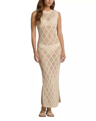 Elan Lucia Crochet Maxi Dress Swim Cover Up In Natural