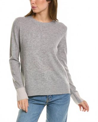 Fort&eacute; Cashmere Contrast Trim Crewneck Cashmere Sweater In Grey