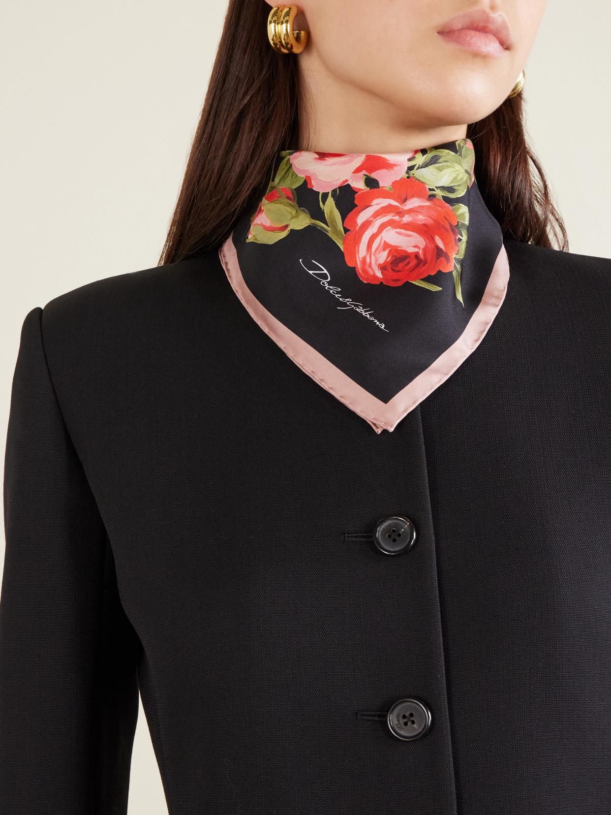 Bandeau Pour Cheveux Dolce & Gabbana En Soie - Motif Fleurs Roses Et Noir - Neuf Avec étiquettes