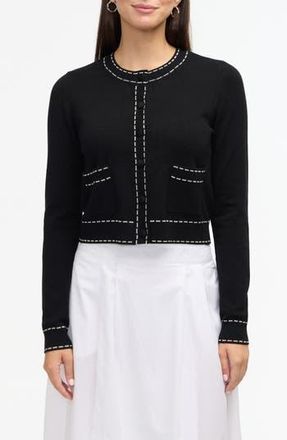 Ellen Tracy Contrast Trim Sweater Knit Cardigan in Black at Nordstrom Rack, Size Medium