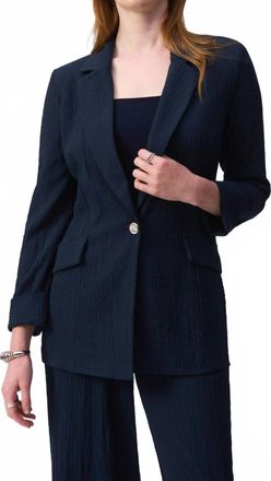 Joseph Ribkoff Quarter Sleeve Seersucker Blazer Jacket In Midnight Blue
