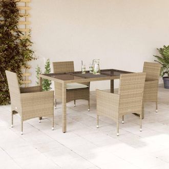 vidaXL Set Comedor Jard&iacute;n 5 Pzas Cojines Rat&aacute;n Sint&eacute;tico Vidrio Beige Vidaxl