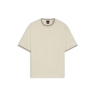 BOSS Mercerized-cotton T-shirt with striped cuffs