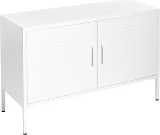Beliani Aparador De Metal Blanco 100 X 40 Cm 2 Puertas Estantes Protectores Patas Uria