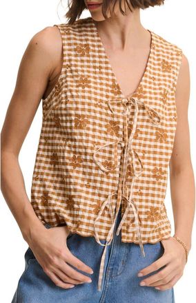 Nobody's Child Tessa Embroidered Tie Front Vest in Orange at Nordstrom, Size 12