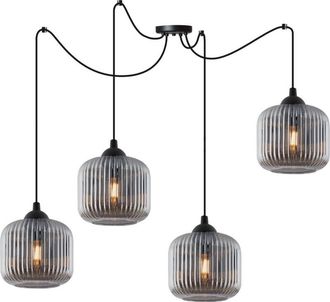 OEM L&aacute;mpara Colgante Riffle Spider Negra 4 Planas Pantalla De Grafito Cilindro E27