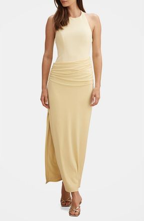 Ever New Lula Ruched Halter Gown in Soft Yellow at Nordstrom, Size 12