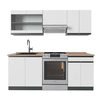 Vicco Cucina componibile R-Line, Bianco/antracite, 200 cm, pl Rovere