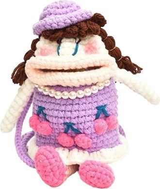 Generic Cute Knitted Sausage Mouth Phone Bag, Cartoon Shoulder Bag for Mobile, for Outings, Travel, Camping, Parties, Keys Make-Up, purple, Se r&eacute;f&eacute;rer &agrave; la de