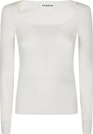 P.A.R.O.S.H. Trui met lange mouwen en U-hals - Dames - Ronde hals truien - Wit - XS - Truien & Vesten