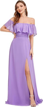 Ever-pretty Womens Maxi Bridesmaid Dress Off The Shoulder Evening Dress with Thigh High Slit Lavender 6