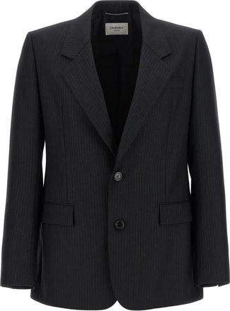 Saint Laurent Single-breasted jas in krijtstreepwol - Heren - Business blazers - Zwart - XL - Wol - Kostuums