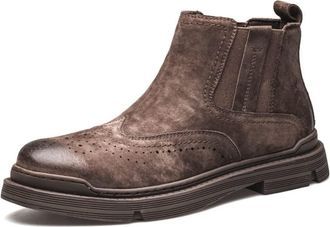 Generic Mens Chelsea Boots Carved Brogue Win Tip Burnished Toe Elastic Bandage Slip On Non Slip Waterproof Wearable Casual Pull On(7.5 UK)