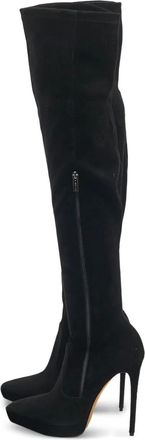 Le Silla Stivali platform sopra il ginocchio in pelle scamosciata - Nero