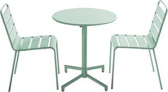 Oviala Conjunto de mesa y 2 sillas de jard&iacute;n en metal verde salvia