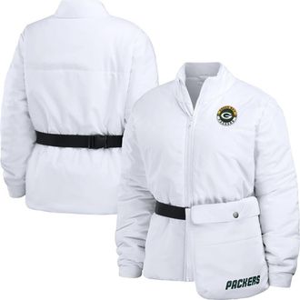 WEAR by Erin Andrews Womens WEAR by Erin Andrews White Green Bay Packers Packaway Full-Zip Puffer Jacket at Nordstrom, Size Xx-Large
