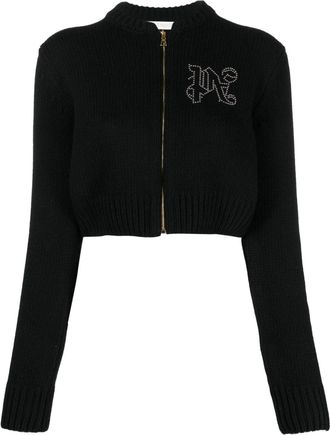 Palm Angels monogram-appliqu&eacute; zip-up sweatshirt - women - Polyamide/Viscose/Wool/Cashmere - M - Black