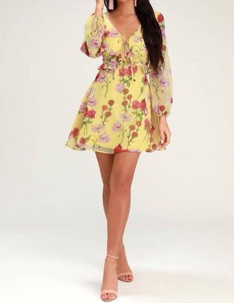 BB Dakota Botanical Bae Floral Print Long Sleeve Dress In Yellow
