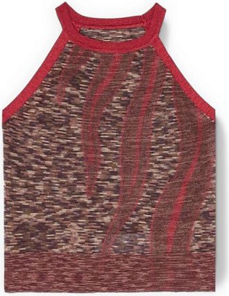 Motivi Fijn viscose gebreide top met vlammotief - Dames - Tops zonder mouwen - Rood - L - Polyester - Tops