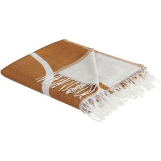 Beliani Beliani - Manta De Acr&iacute;lico Poli&eacute;ster Naranja Blanco 130 X 170 Cm Abstracto Flecos Palhi