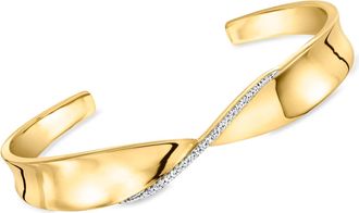 Ross-Simons Diamond Twisted Cuff Bracelet in 18kt Gold Over Sterling