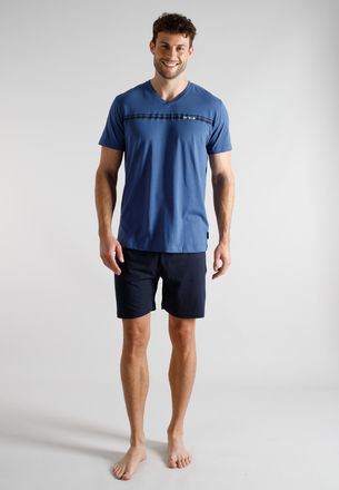 Tom Tailor Shorty TOM TAILOR, Herren, Gr. 48, blau, mittel, uni, Single Jersey, Obermaterial: 100% Baumwolle, Homewear-Sets Shorty