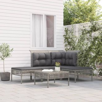 vidaXL Set De Muebles De Jard&iacute;n 5 Pzas Y Cojines Rat&aacute;n Sint&eacute;tico Gris Vidaxl