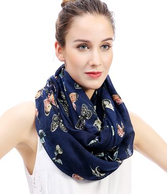 Lina & Lily Butterfly Print Lightweight Snood Scarf (Navy blue)