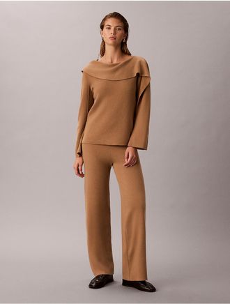 Calvin Klein Womens Sweater Knit Pull-On Pants - Brown - XS