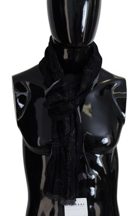Costume National Black Grey Logo Print Men Neck Wrap Shawl Mens Scarf - Black & Silver Wool (archived) - One Size