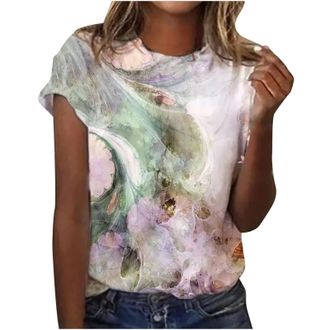Generic T Shirts for Women UK Plus Size Short Sleeve Tops Sale Ladies Crew Neck Casual Summer Tees Shirt Floral Print Tunic Top Loose Fit Blouses Summer T-Shi